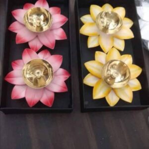 Set of 4 Lotus Flower Oil Lamps – 4 Inch Decorative Brass Diya Set