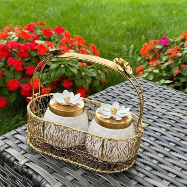 Elegant Wire Basket with Two Dry Fruit Jars - Floral Design