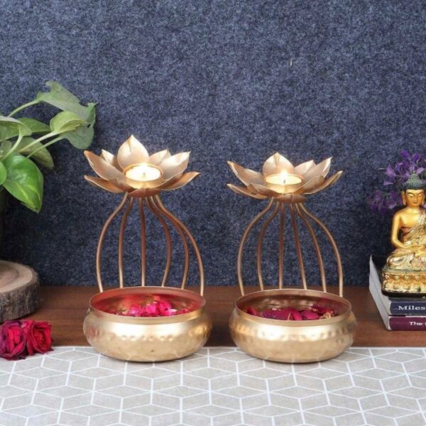 Elegant Lotus Urli T-Light Candle Holders (Set of 2)