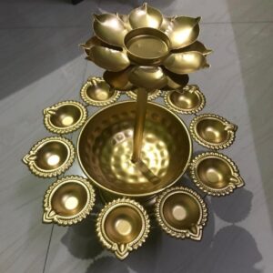 Decorative Iron Flower Diya Urli with Base