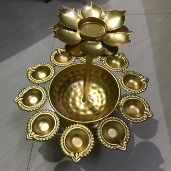 Decorative Iron Flower Diya Urli with Base